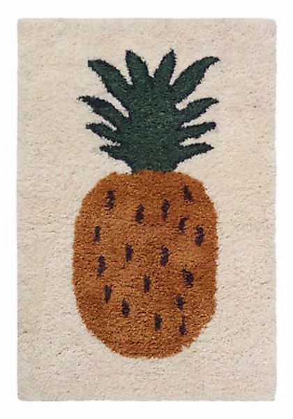 Teppich Fruiticana - Ananas textil gelb grün beige / groß - handgewebt - Fe günstig online kaufen