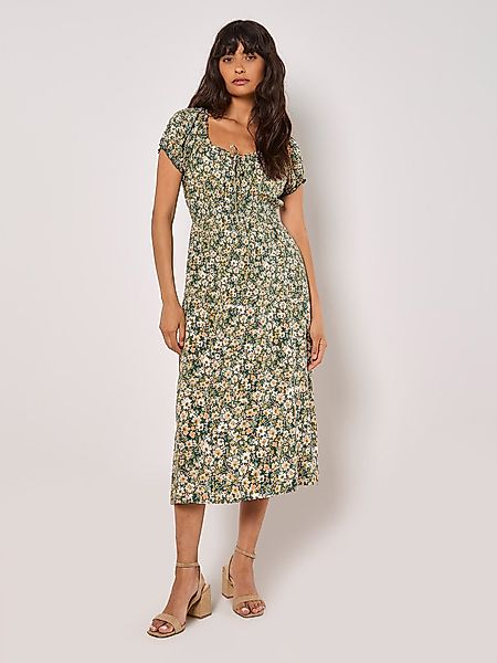 Apricot Midikleid Aquarellfarbenes geblümtes Kleid, mit günstig online kaufen