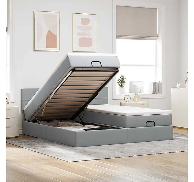 vidaXL Bett, Ottoman-Bett mit Matratzen & LEDs Hellgrau 160x200 cm Stoff günstig online kaufen