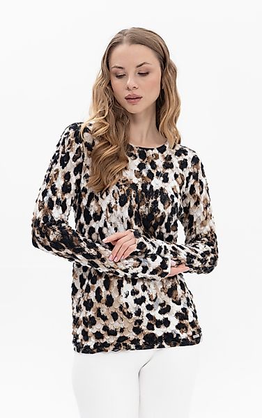 Passioni Strickpullover mit Leoprint aus Strukturstrick günstig online kaufen