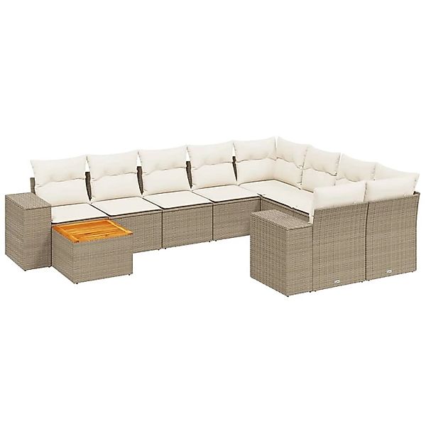 vidaXL 11-Tlg Garten-Sofagarnitur mit Kissen Beige Poly Rattan 3257962 günstig online kaufen