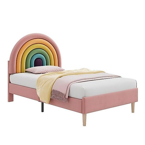 Odikalo Polsterbett Regenbogen Lattenrost verstellbar Kopfteil Samt Beige/R günstig online kaufen