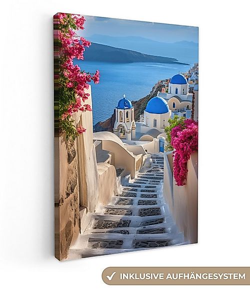 OneMillionCanvasses® Leinwandbild Santorin - Blumen - Griechenland, Fotodru günstig online kaufen