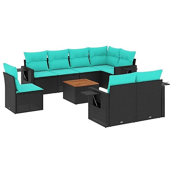 vidaXL 9-Tlg Gartensofa-Set mit Kissen Schwarzes Polyrattan 3224657 günstig online kaufen