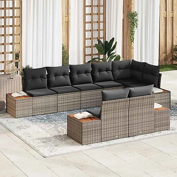 vidaXL Garten-Sofa-Set mit Kissen 8-Tlg Grau Poly Rattan 3348110 günstig online kaufen