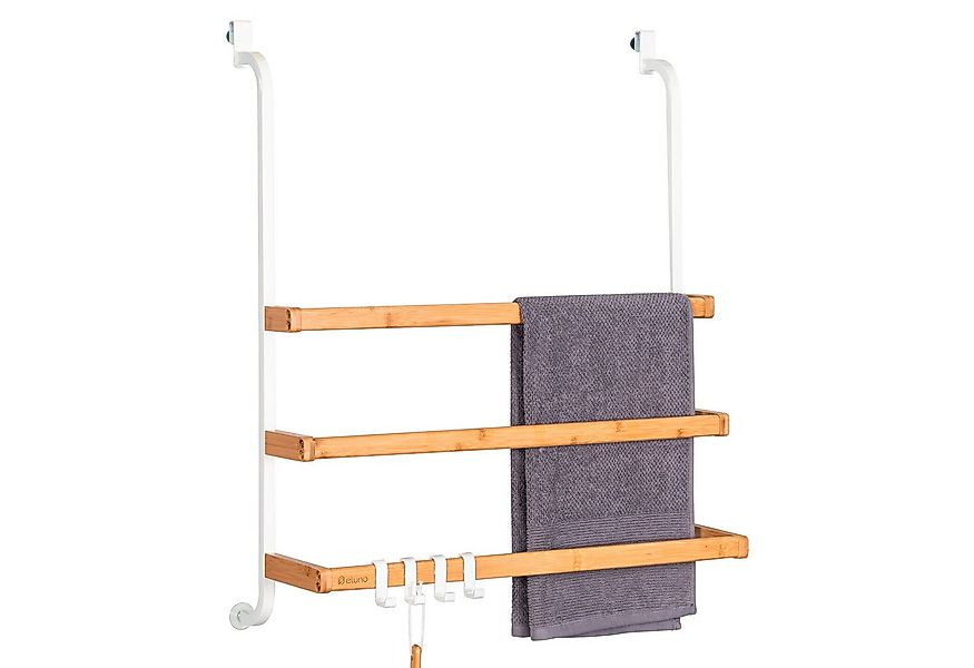 eluno Hängeregal Handtuchhalter für die Glasduschwand aus Metall und Bambus günstig online kaufen