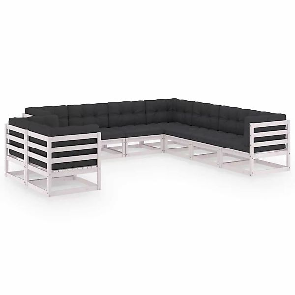 9-tlg. Garten-lounge-set Mit Kissen Weiß Kiefer Massivholz günstig online kaufen