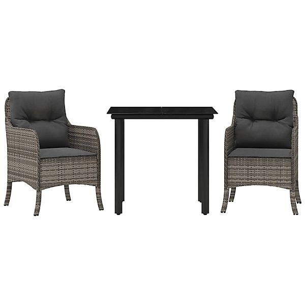 vidaXL 3-Tlg Garten-Essgruppe mit Kissen Grau Poly Rattan 3211955 günstig online kaufen