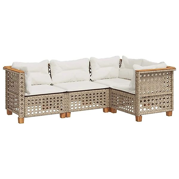 vidaXL 4-Tlg Garten-Sofagarnitur mit Kissen Beige Poly Rattan 3261802 günstig online kaufen