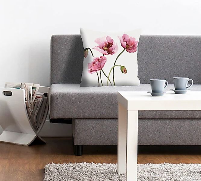 queence Dekokissen »Melanie«, Kissenhülle,Weißer Hintergrund,Mohnblumen,Flo günstig online kaufen