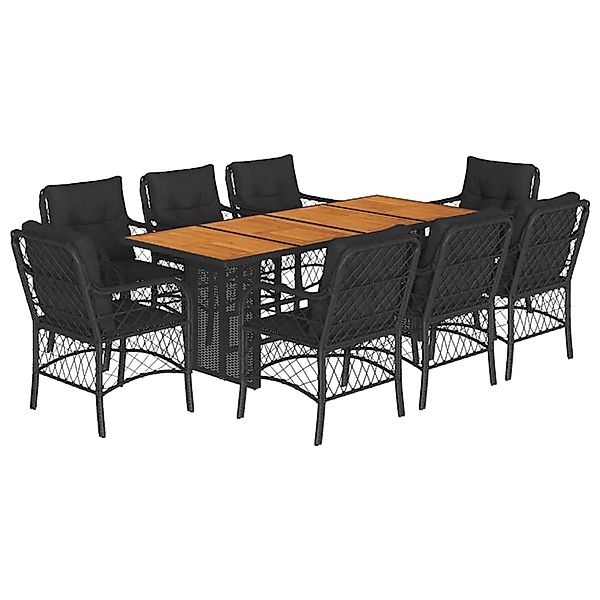 vidaXL 9-Tlg Garten-Essgruppe mit Kissen Schwarz Poly Rattan 3212073 günstig online kaufen