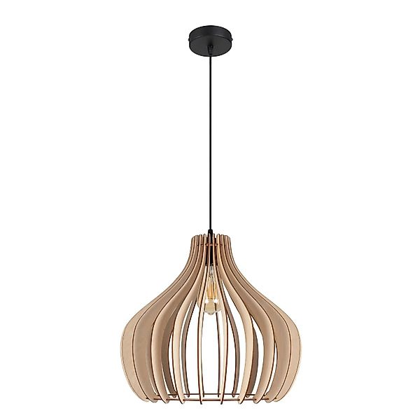 Licht-Erlebnisse Pendelleuchte Holz Metall Ø 40 cm Rund In Schwarz Natur Sk günstig online kaufen