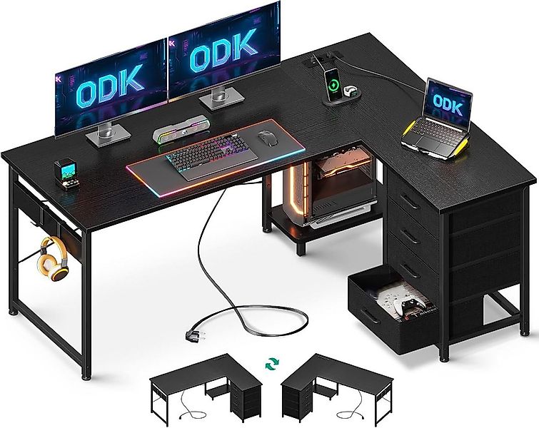 ODK Schreibtisch ODK Schreibtisch mit Schubladen, Steckdosen & USB, Schwarz günstig online kaufen