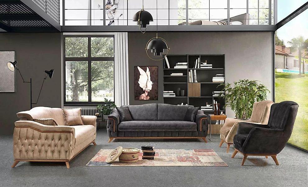 JVmoebel 3-Sitzer Sofa Luxus Textil Chesterfield Couch Polster 3Sitzer Couc günstig online kaufen