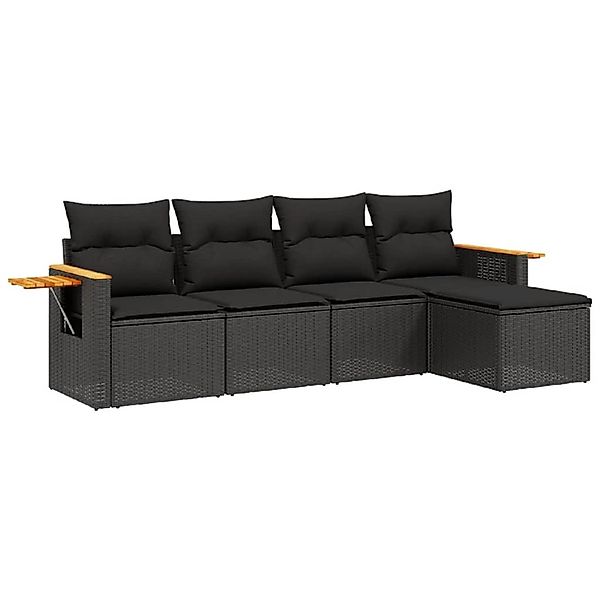 vidaXL 5-Tlg Garten-Sofagarnitur mit Kissen Schwarz Poly Rattan 3226755 günstig online kaufen