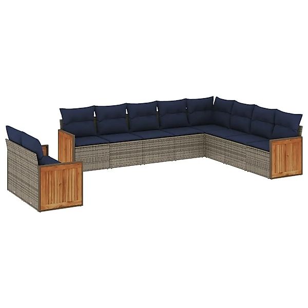 vidaXL 10-Tlg Gartensofa-Set mit Kissen Grau Polyrattan 3227797 günstig online kaufen