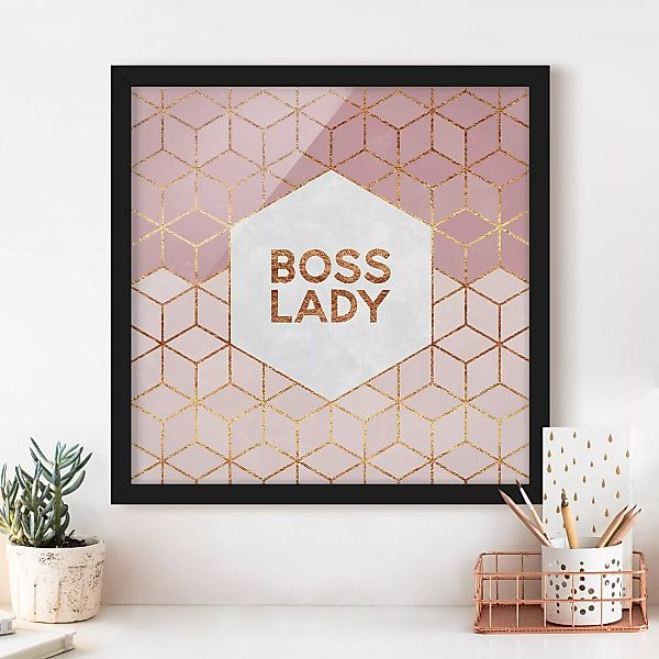 Bild mit Rahmen Spruch - Quadrat Boss Lady Sechsecke Rosa günstig online kaufen