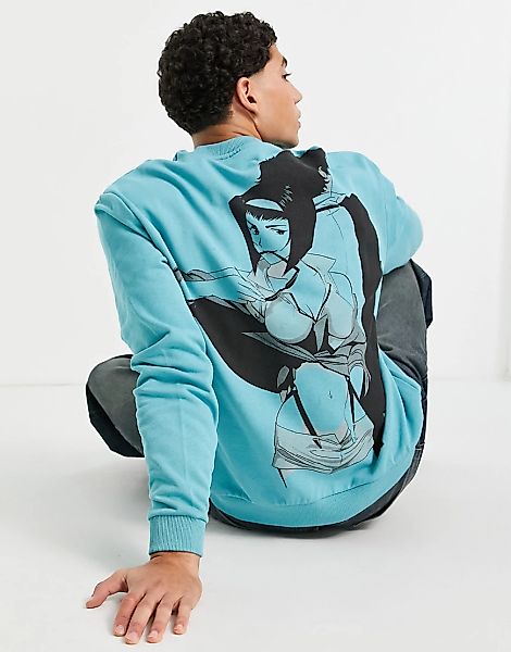 ASOS DESIGN – Sweatshirt in Blau mit Cowboy Bebop-Print-Grün günstig online kaufen