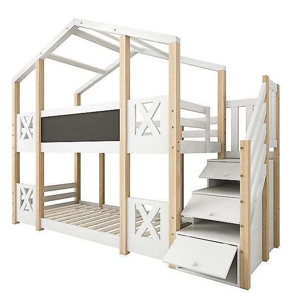 Rutaqian Hochbett Kinderbett Baumhaus mit Treppe Stauraum und Rausfallschut günstig online kaufen