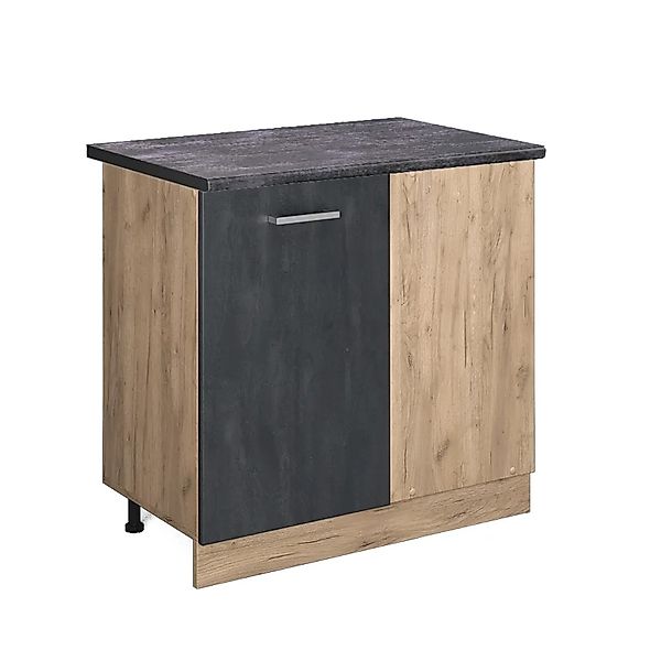 Vicco Eckunterschrank R-Line Schwarz Beton/Goldkraft Eiche 86 cm AP Eiche günstig online kaufen