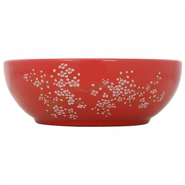 vidaXL Aufsatzwaschbecken Weiß und Rot Rund Ø41x14 cm Keramik 155052 günstig online kaufen