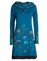 Vishes Jerseykleid Blumen-Kleid Langarm-Shirtkleid Schal-Kragen Baumwolle günstig online kaufen