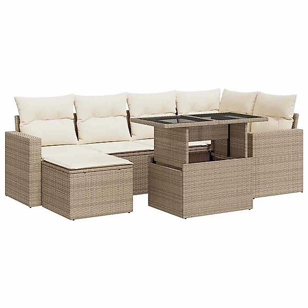 vidaXL 7-Tlg Garten-Sofagarnitur mit Kissen Beige Poly Rattan 3326349 günstig online kaufen