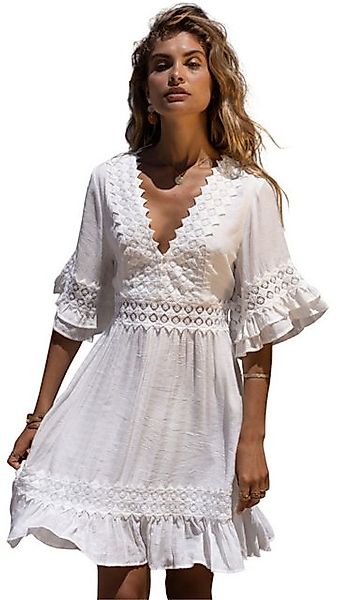 Charis Moda Tunikakleid Sommerkleid mediterran mit Häkelbordüren Halbarm günstig online kaufen