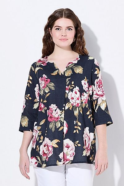 Ulla Popken Tunika Leinenmix-Bluse A-Linie Tunika-Ausschnitt 3/4-Arm günstig online kaufen