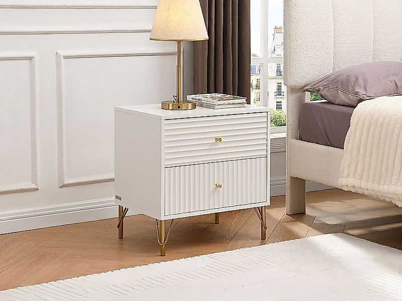 Nachttisch mit 2 Schubladen – Weiß – LOUREO günstig online kaufen