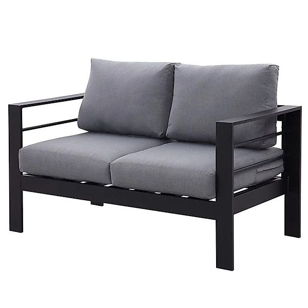 MeXo Gartensofa für Balkon 2 Sitzer Aluminium Outdoor Wetterfest Schwarz günstig online kaufen