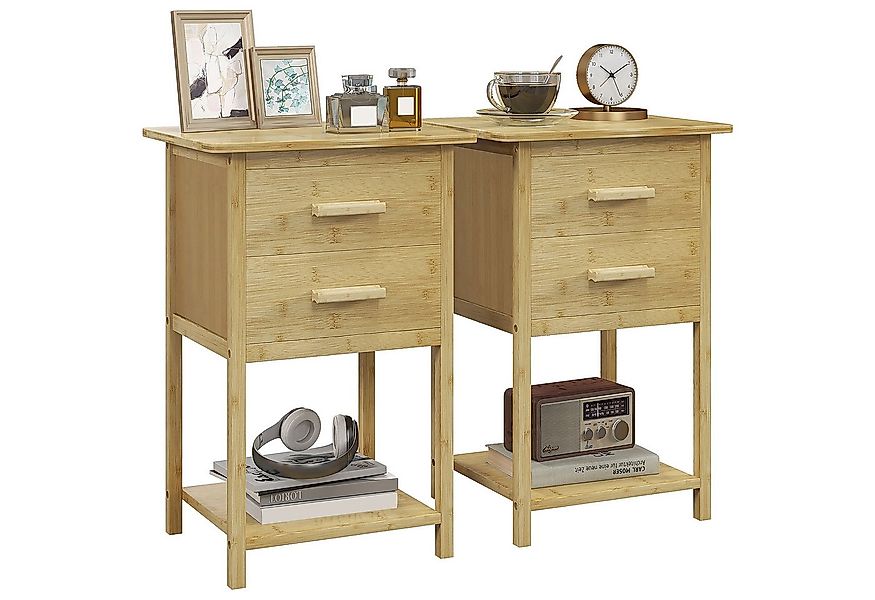 HOMCOM Nachttisch mit Schublade, Ablage, Griff (Nachtschrank, 2-St., Beiste günstig online kaufen