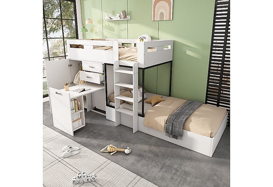 HAUSS SPOLE Etagenbett 90x200cm mit Schreibtisch und Garderobe, Schublade, günstig online kaufen