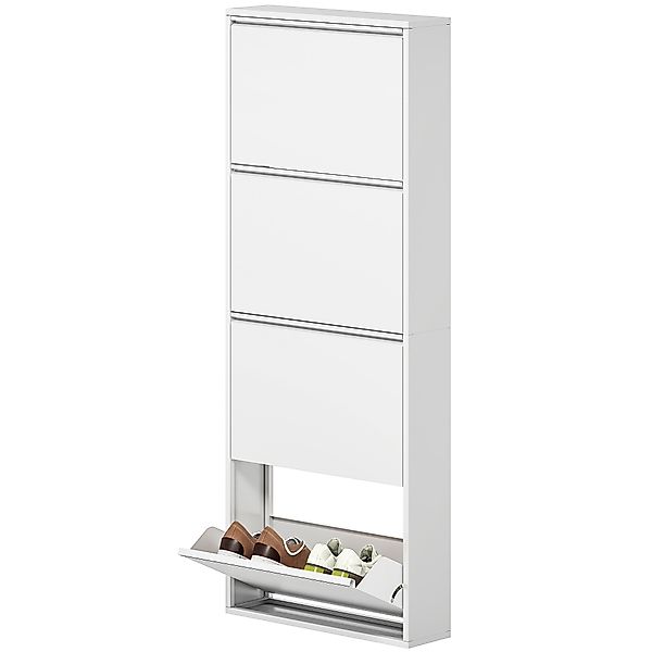 HOMCOM Schuhschrank Metall mit 4 Klappen Schuhkipper Schmal für 8 Paar Schu günstig online kaufen