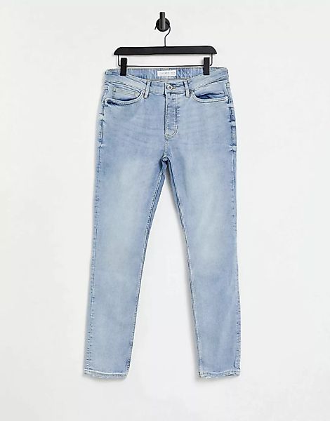 Topman – Eng geschnittene Jeans aus Bio-Baumwollmix in heller Waschung-Blau günstig online kaufen