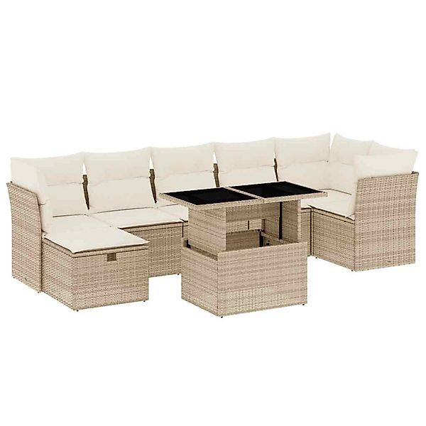 vidaXL 8-Tlg Garten-Sofagarnitur mit Kissen Beige Poly Rattan 3274668 günstig online kaufen