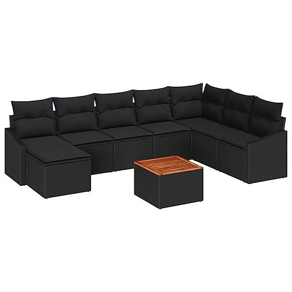 vidaXL Loungesofa 9-tlg. Garten-Sofagarnitur mit Kissen Schwarz Poly Rattan günstig online kaufen