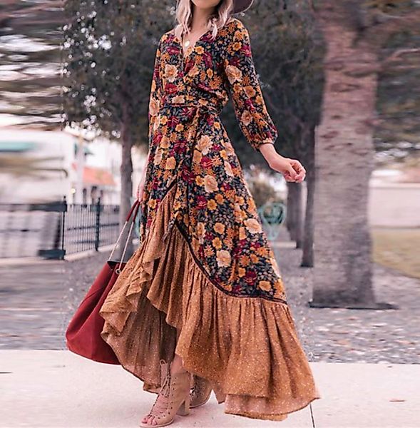AFAZ New Trading UG Maxirock Damen-Langarm-bedrucktes Vintage-Kleid, langer günstig online kaufen