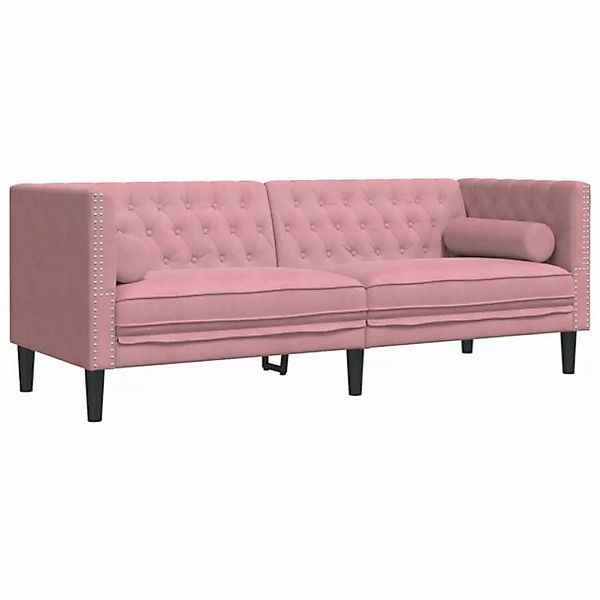 vidaXL Sofa Chesterfield-Sofa mit Nackenrollen 3-Sitzer Rosa Samt günstig online kaufen