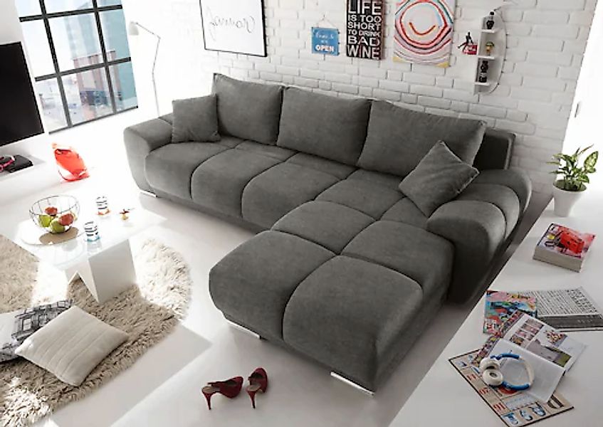 ED EXCITING DESIGN Ecksofa »Anton L-Form« mit Bettfunktion, Bettkasten & 2 günstig online kaufen