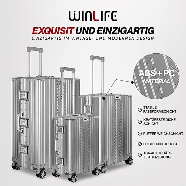 WINLIFE Trolley Hartschalen-Koffer Alu-Rahmen Silber Trolley M, L, XL + Nac günstig online kaufen