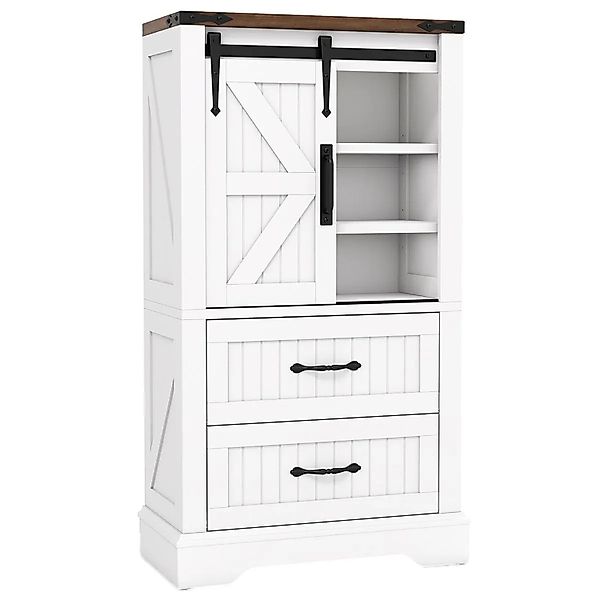 Costway Badschrank Holz mit Schiebetür 2 Schubladen Weiß günstig online kaufen