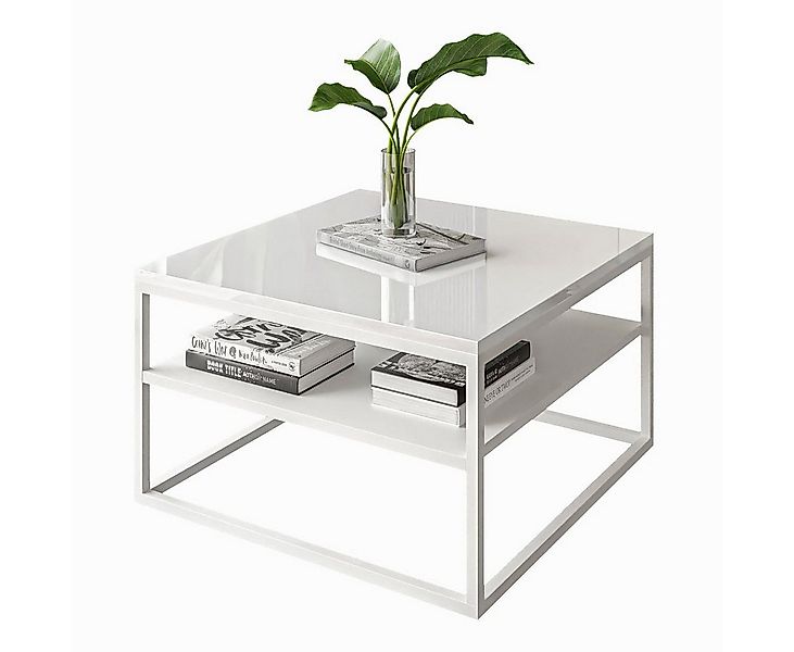 Lookway Couchtisch NOVA HOCHGLANZ mit Ablage weißem Gestell (1 Tisch), Brei günstig online kaufen