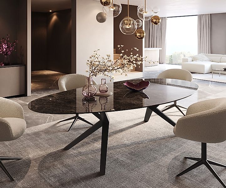 Esstisch Edge Oval 280x130 Keramik Laminam®Emperador Extra Lucidato Dunkelb günstig online kaufen
