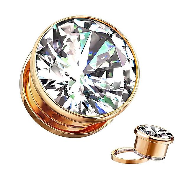 Taffstyle Plug Ohr Tunnel mit großen eingefassten klarem Zirkonia Kristall günstig online kaufen