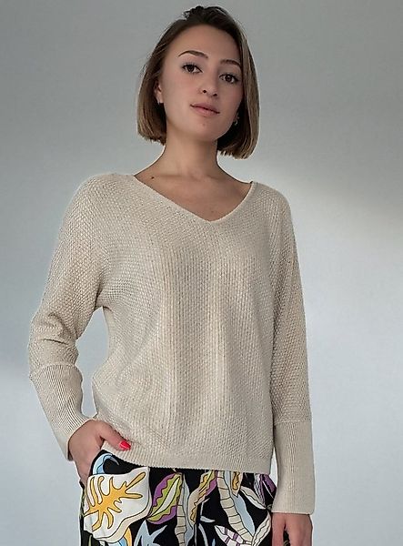 Zuckerwatte V-Ausschnitt-Pullover Strukturstrick, aus weicher Baumwollmisch günstig online kaufen