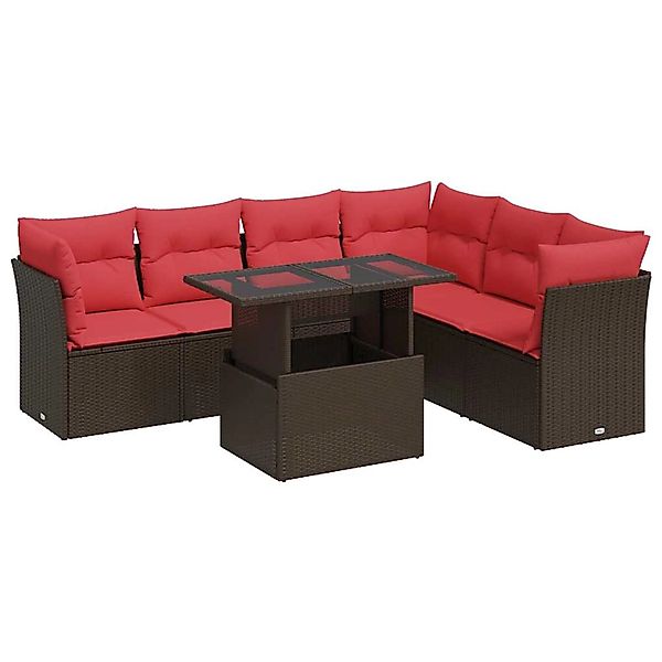 vidaXL 7-Tlg Garten-Sofagarnitur mit Kissen Braun Poly Rattan Akazie 332617 günstig online kaufen
