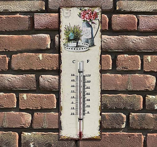Wandthermometer Blumen Thermometer Lavendel Vintage Nostalgie Blechschild günstig online kaufen