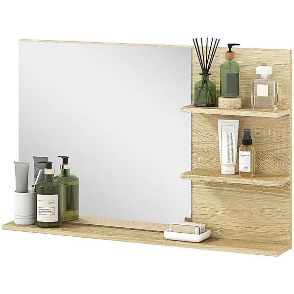 kleankin Badezimmerspiegel Modern mit 2 Seitlichen Regalen und Unterem Rega günstig online kaufen