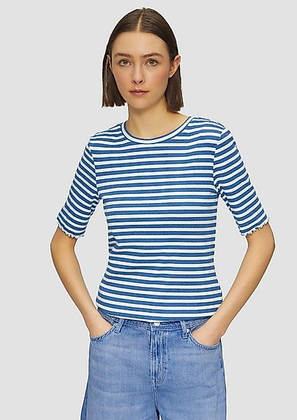 s.Oliver Kurzarmshirt T-Shirt Geripptes T-Shirt mit Ziersaum günstig online kaufen
